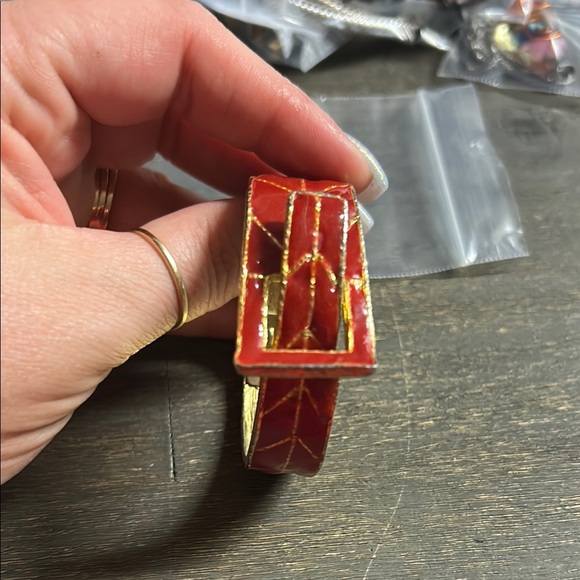 Red and Gold Geometric Bracelet Hinged Buckle Style - Picture 1 of 4